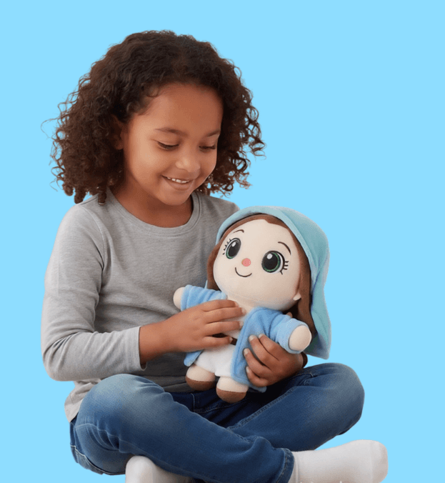 Child playing with a Skybow plush