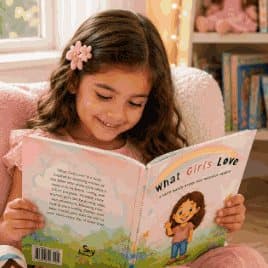 Girl reading the What Girls Love book