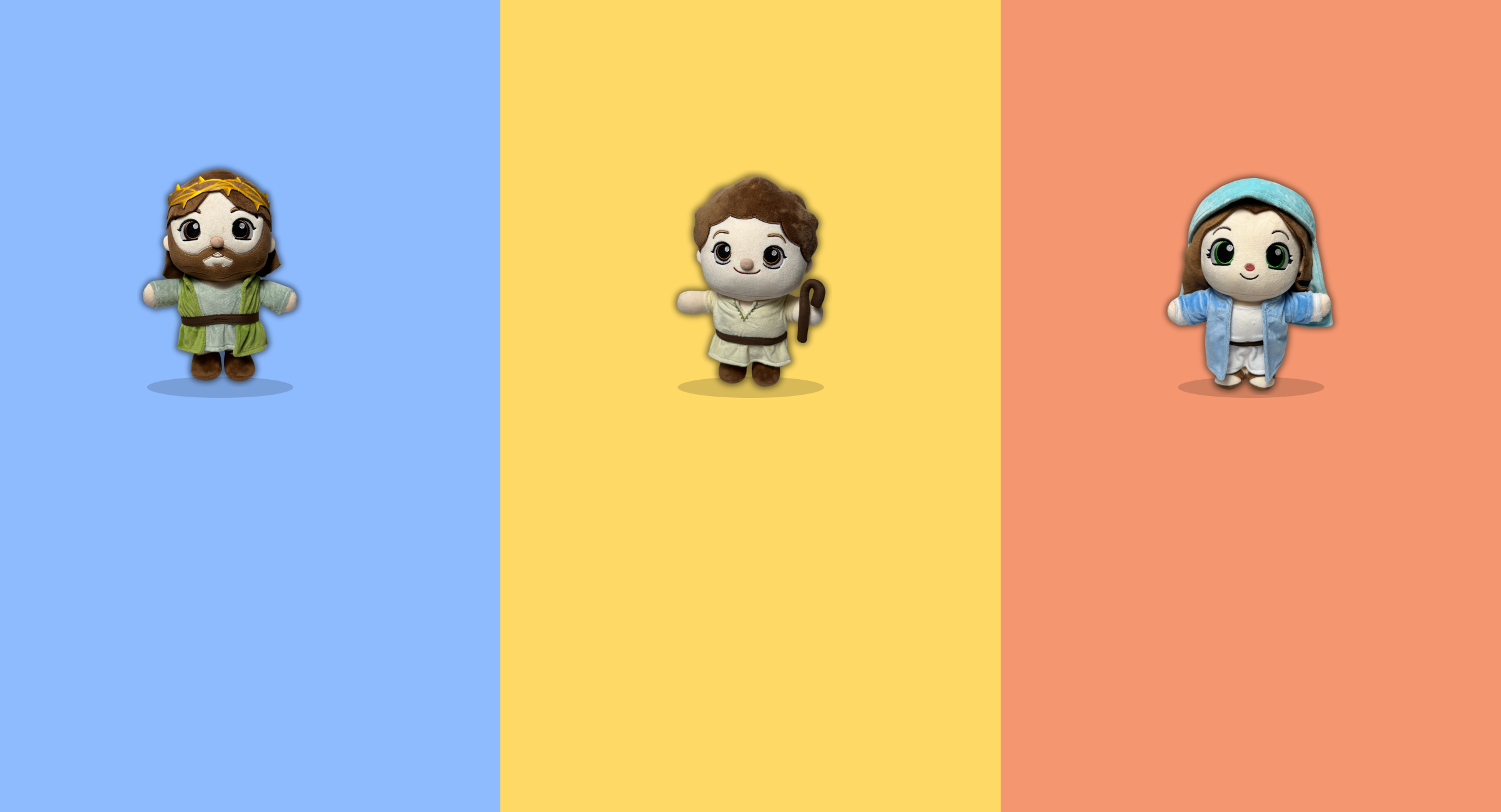 Jesus, David, and Mary plush toys